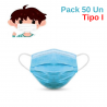 Pack 50 Máscaras Descartáveis Criança: Azul Liso